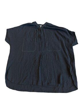 Vince Relaxed Fit Black Shirt Blouse Top Short Sleeve Flowy Cotton Size Small